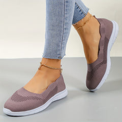 Women's Breathable Flying Woven Flat Shoes Comfortable Closed Toe Slip On Shoes