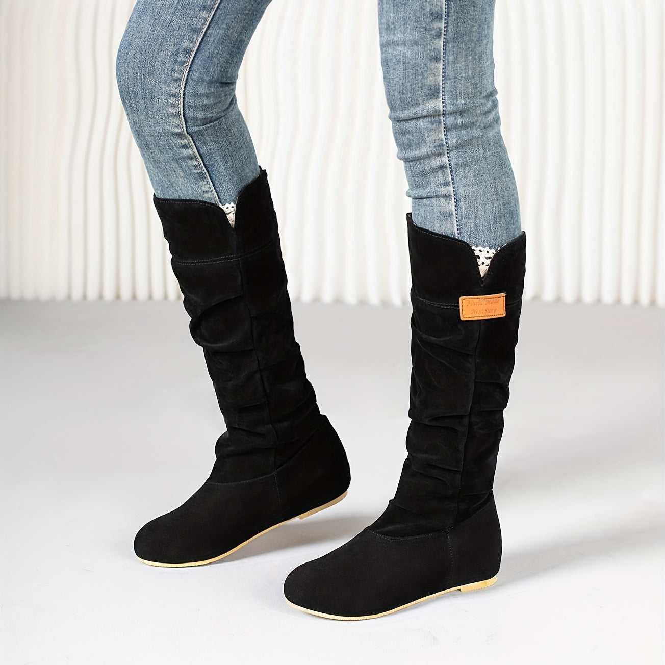Women's Slouch Knee High Boots Comfort Flat Riding Boots
