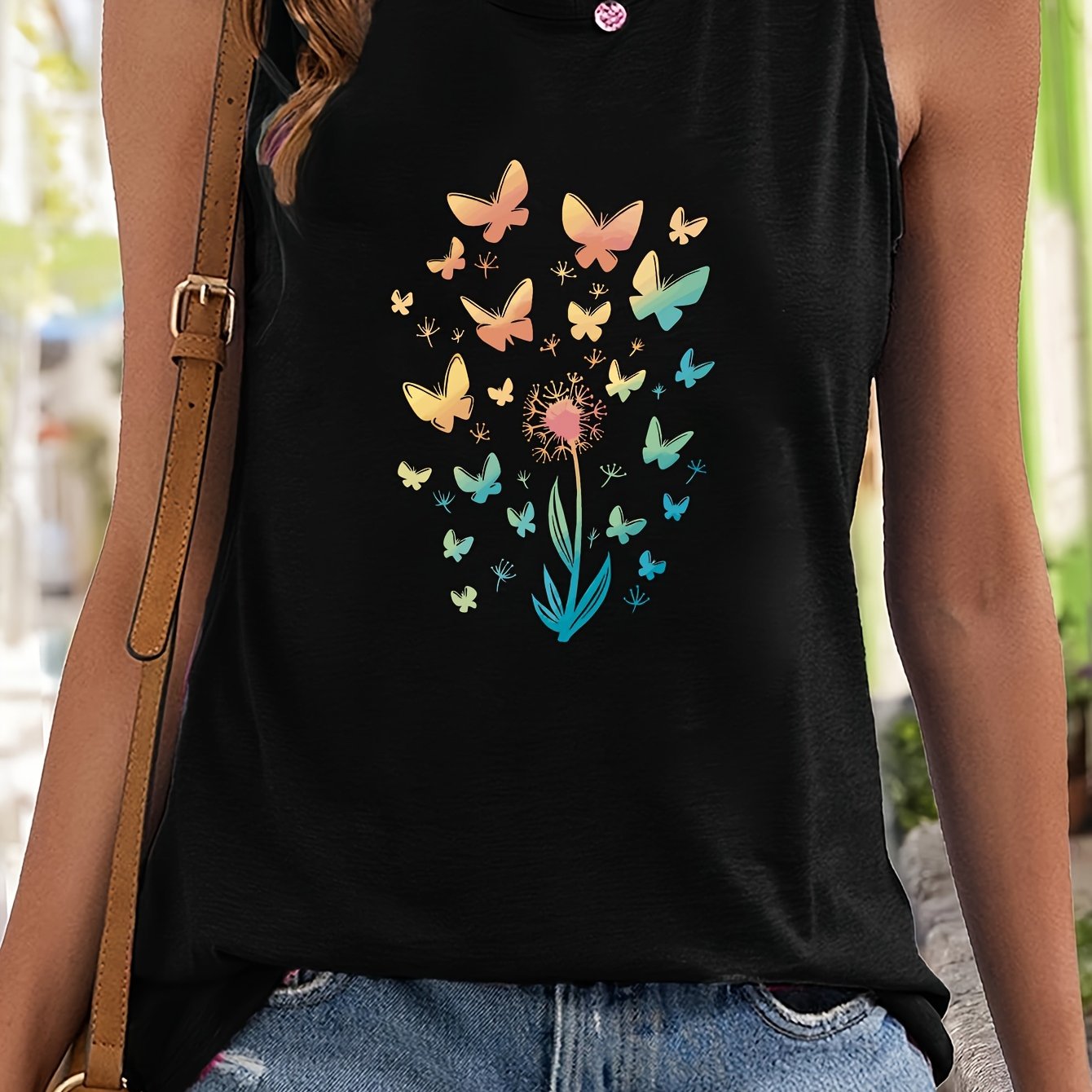 Dandelion & Butterfly Pattern Sports Vest Sleeveless Top Women's Activewear