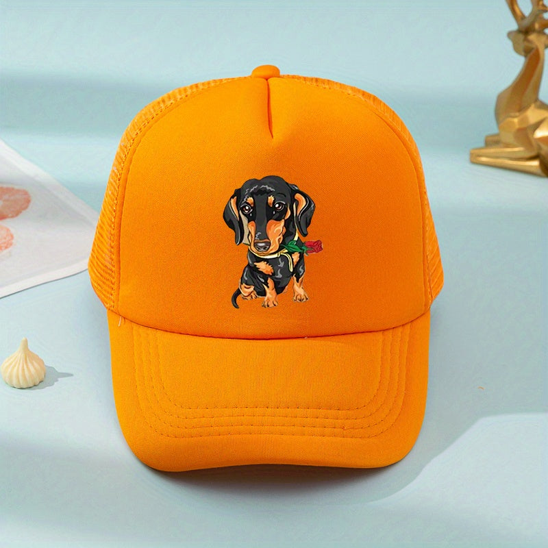 Mesh Print Rose Flower Dog Baseball Cap Sunshade Peaked Cap Trucker Hat