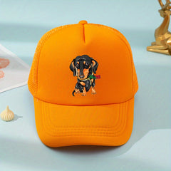 Mesh Print Rose Flower Dog Baseball Cap Sunshade Peaked Cap Trucker Hat