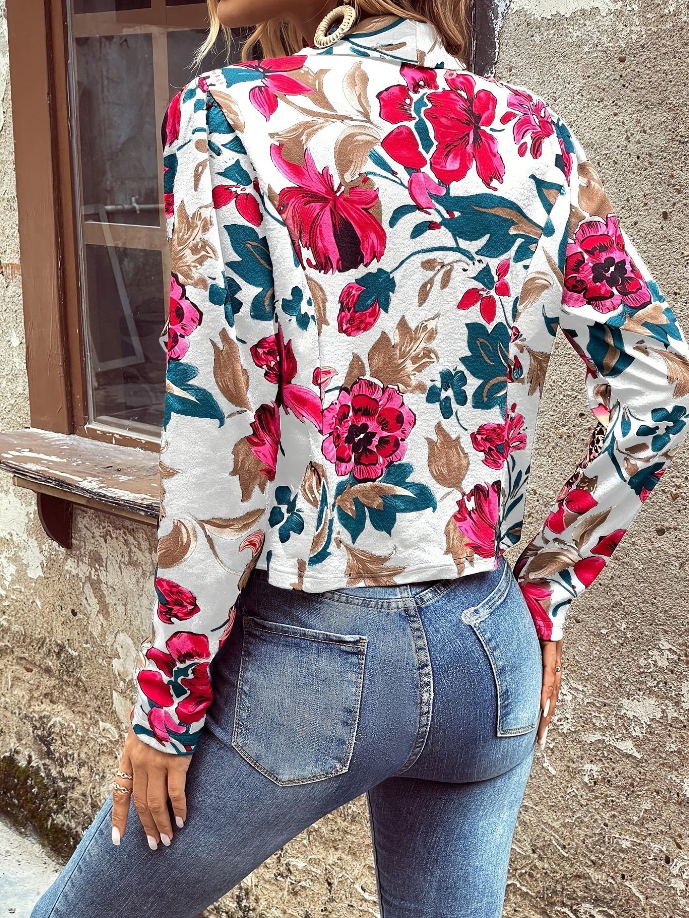 Floral Print Shawl Collar Blazer