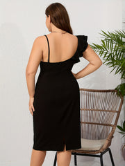 One Shoulder Layered Butterfly Sleeve Bodycon Midi Dress