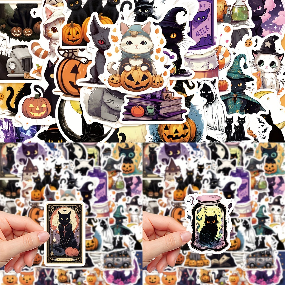 50pcs Halloween Cat Graffiti Stickers Waterproof DIY Handbook Stick