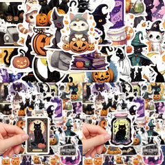 50pcs Halloween Cat Graffiti Stickers Waterproof DIY Handbook Stick