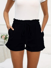 Elastic Drawstring High Rise Roll Up Shorts