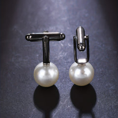 Round Pearl French Cufflinks Gun Base 2 Cufflinks Set