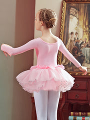 Girls Long Sleeve Ballet Leotard Tutu Dress For Dance Performance