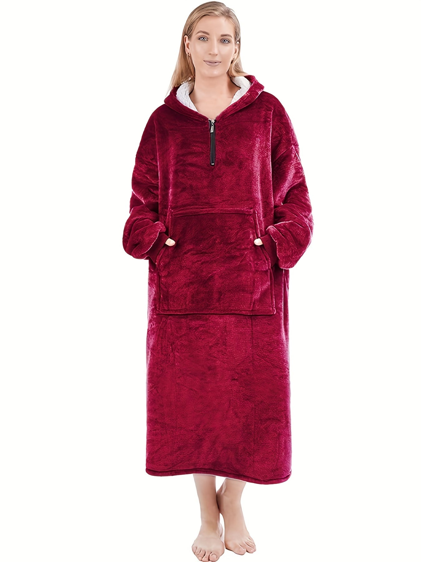 Plush Hooded Night Robe Warm & Soft Long Sleeve Lounge Robe Women's Sleepwear
