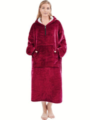 Plush Hooded Night Robe Warm & Soft Long Sleeve Lounge Robe Women's Sleepwear