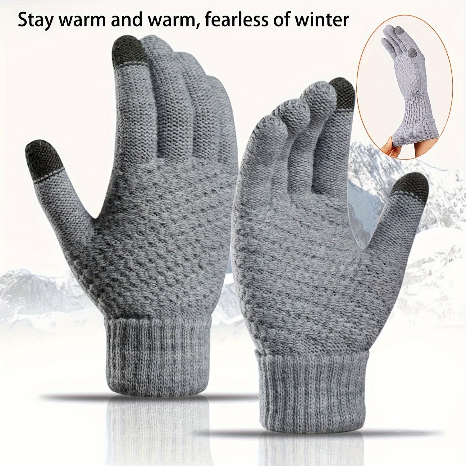 Knitted Winter Touch Screen Gloves Warm Full Finger Stretchy Men Women