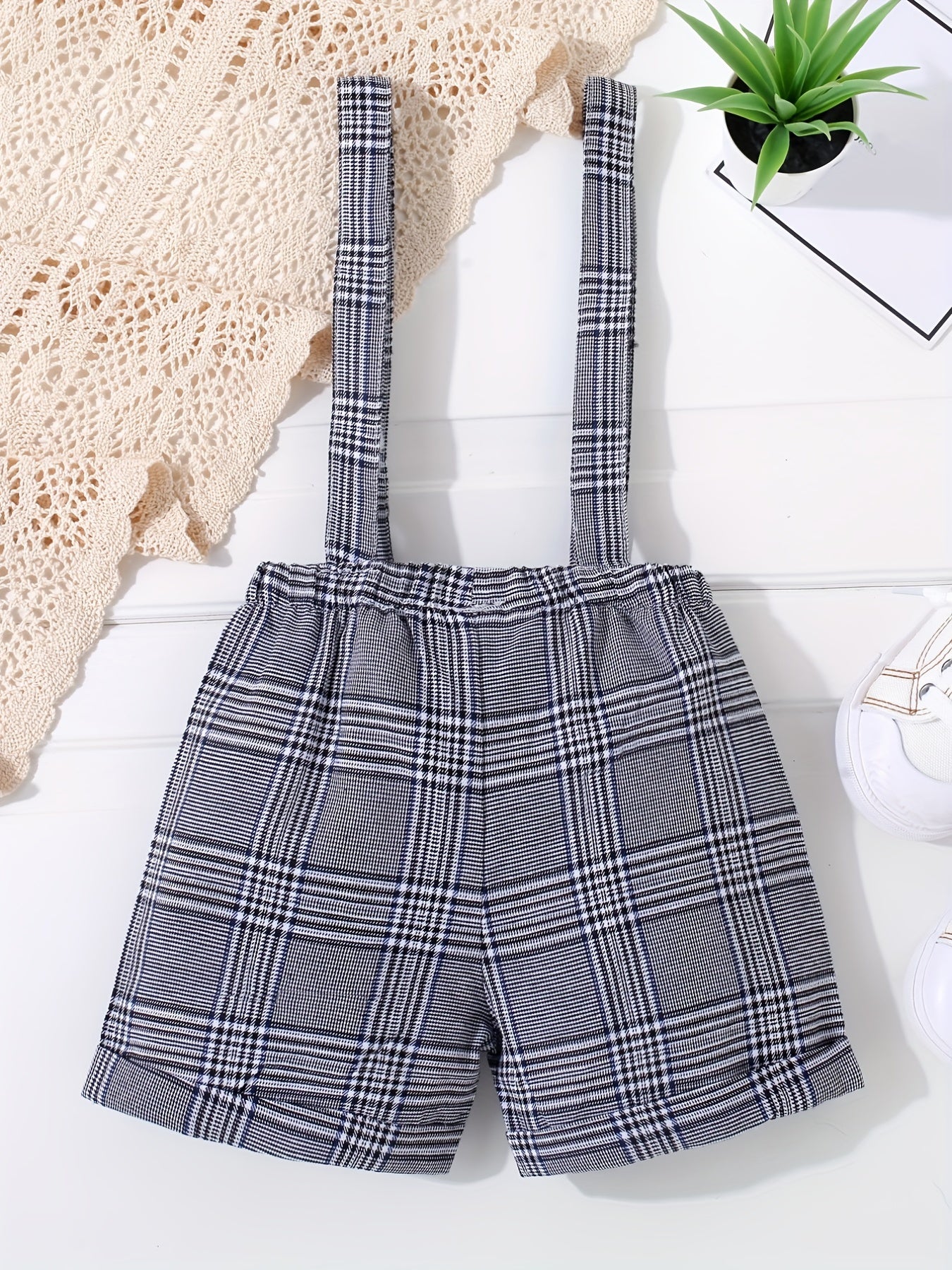 Baby Boys Plaid Suspender Shorts for Summer