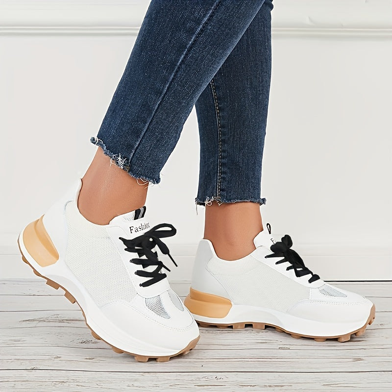 Women's Non Slip Mesh Chunky Sneakers Lace Up Breathable Casual Shoes