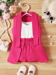 3pc Girls Suit Blazer Shorts Cami Set