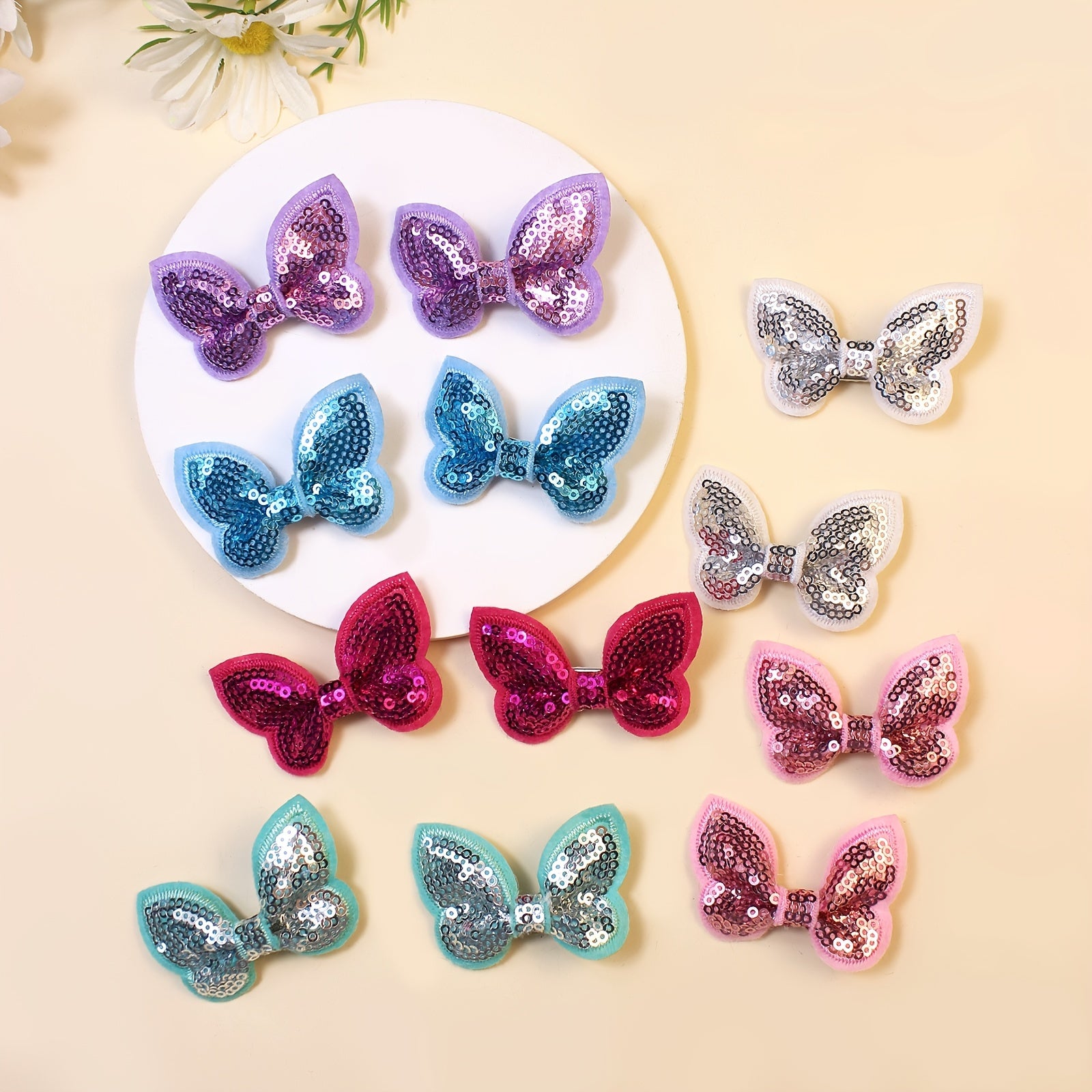 12pcs Sequin Bow Hair Clips for Girls
