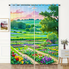 Cartoon Farmland Tree Garden Curtain Tapestry