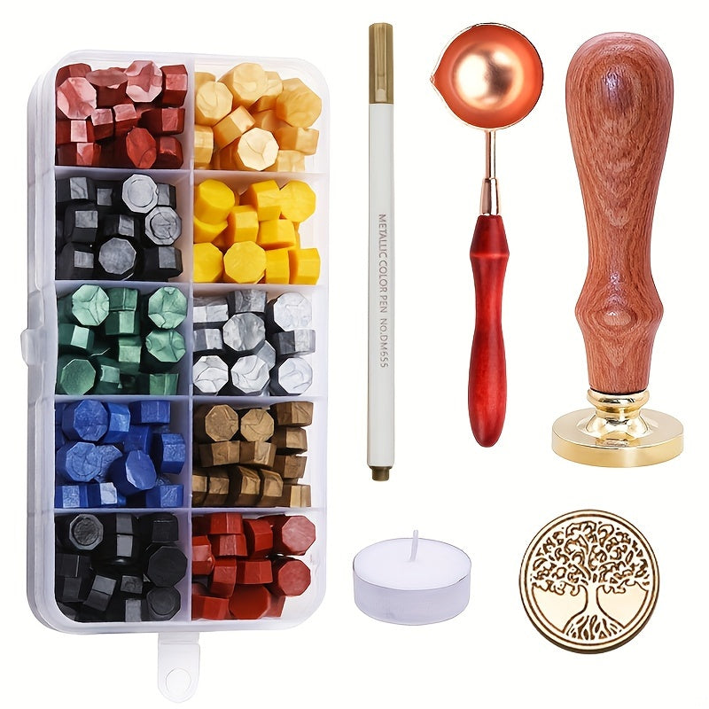 Tree Pattern Seal Stamp Kit Fire Lacquer Brass Seal Stamp Wax Set