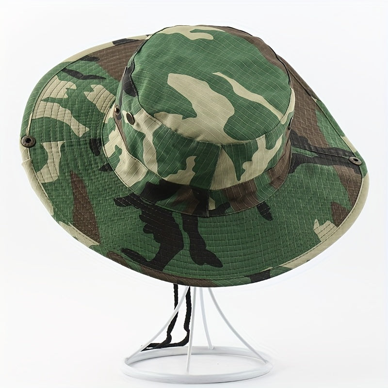 Men's Camo Large Brim Bucket Hat for Outdoor Activities