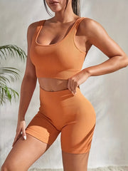 Womens Seamless Thread Tight Bra & Shorts Set - Sports Fitness Yoga Running