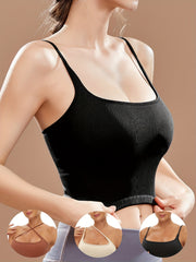 Ribbed Cami Sports Bra Solid Tank Top Activewear