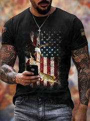 Flag Pattern Print Men's Short Sleeve Retro T shirt Graphic Tee Men's Summer