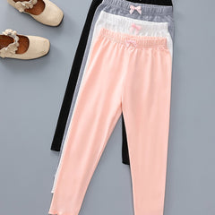Girls 4-Piece High Waist Leggings Pants with Bow Knot Front