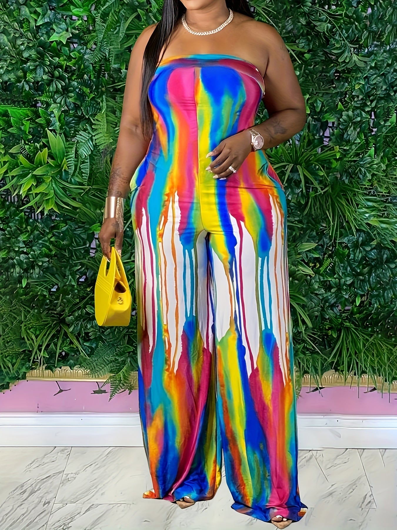 Rainbow Graffiti Wide Leg Tube Jumpsuit