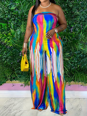 Rainbow Graffiti Wide Leg Tube Jumpsuit