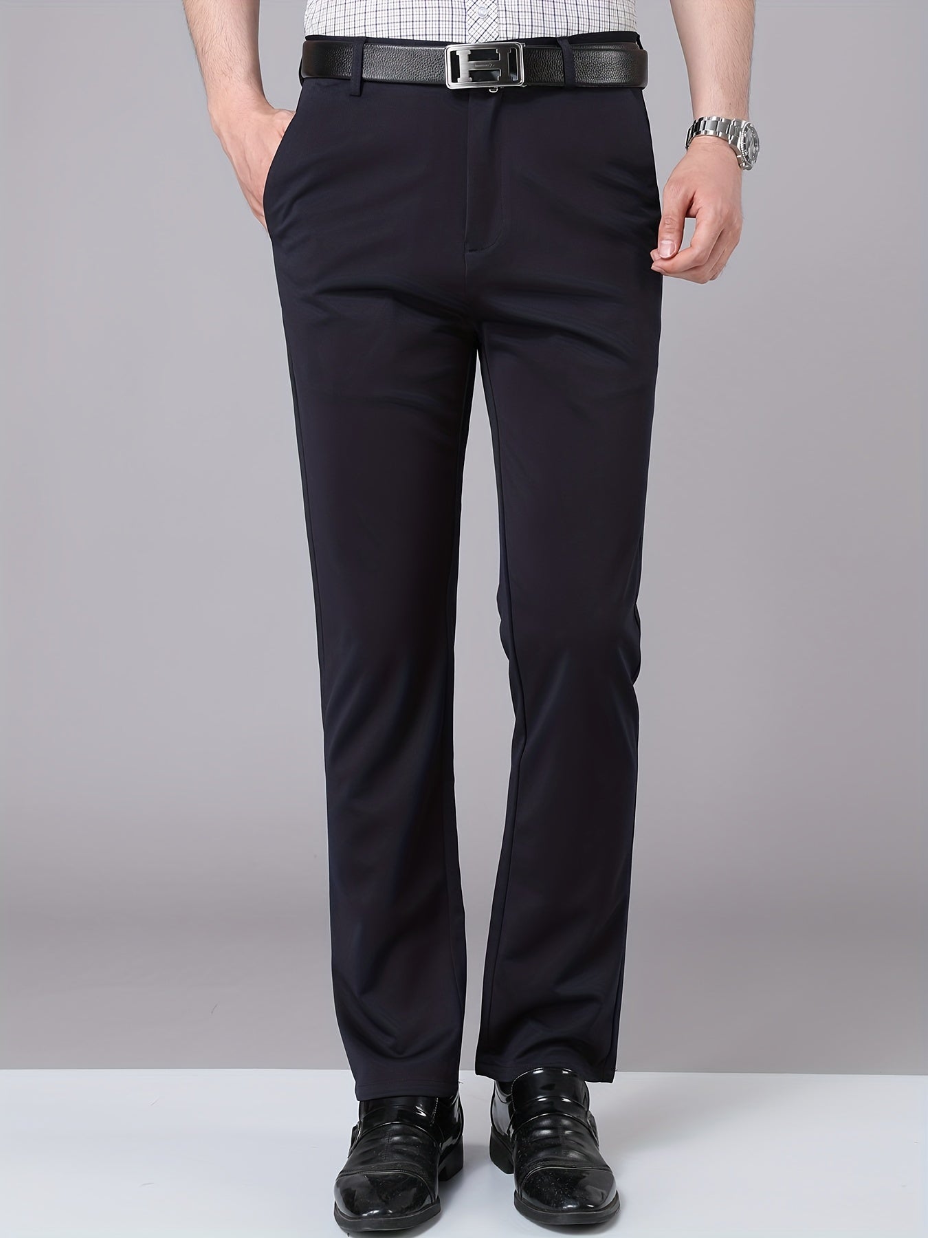 Men's Stretch Dress Pants Solid Color Business Wear Spring Fall