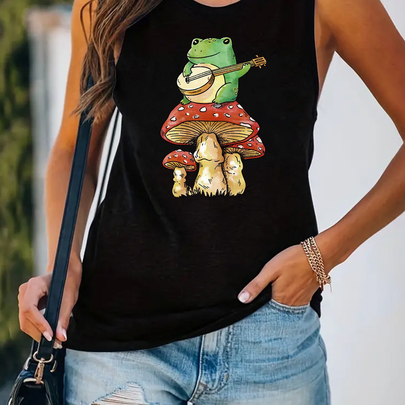 Summer Sleeveless Frog & Mushroom Print Tank Top