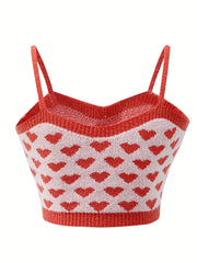 Y2K Heart Print 2pc Set Cropped Sweater & Cami Top