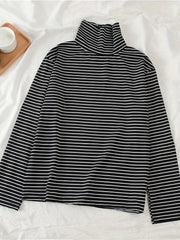 Stripe Turtleneck Pullover Sweatshirt Plush Crew Neck