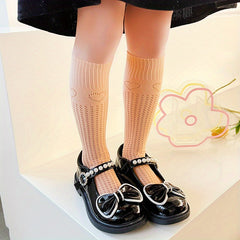 Girls Heart Pattern Knee High Stockings Straight Socks