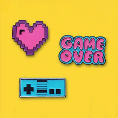Girl's Game Over Video Game Heart Shape Letter Alloy Brooch