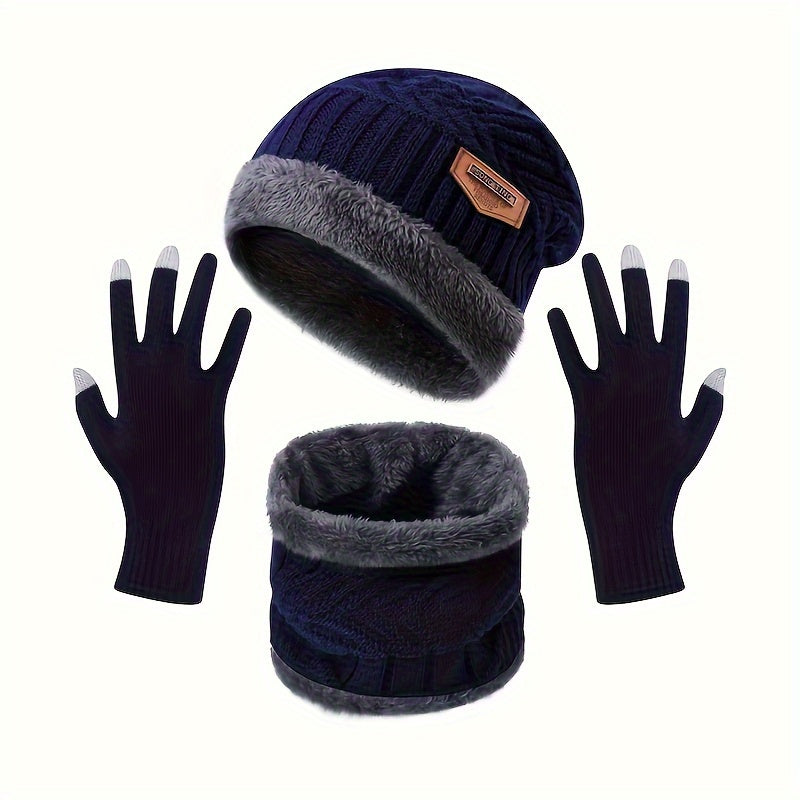 Winter Beanie Hat Gloves & Scarf Set for Men