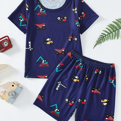 Boys Car Print T-shirt & Shorts Set for Summer