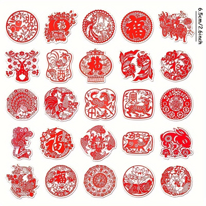 50pcs Chinese Year Paper Cutting Sticker Fu Stickers Spring Party Decoration