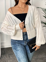 Women's Plus Solid Button Up Lantern Sleeve Open Front Cardigan