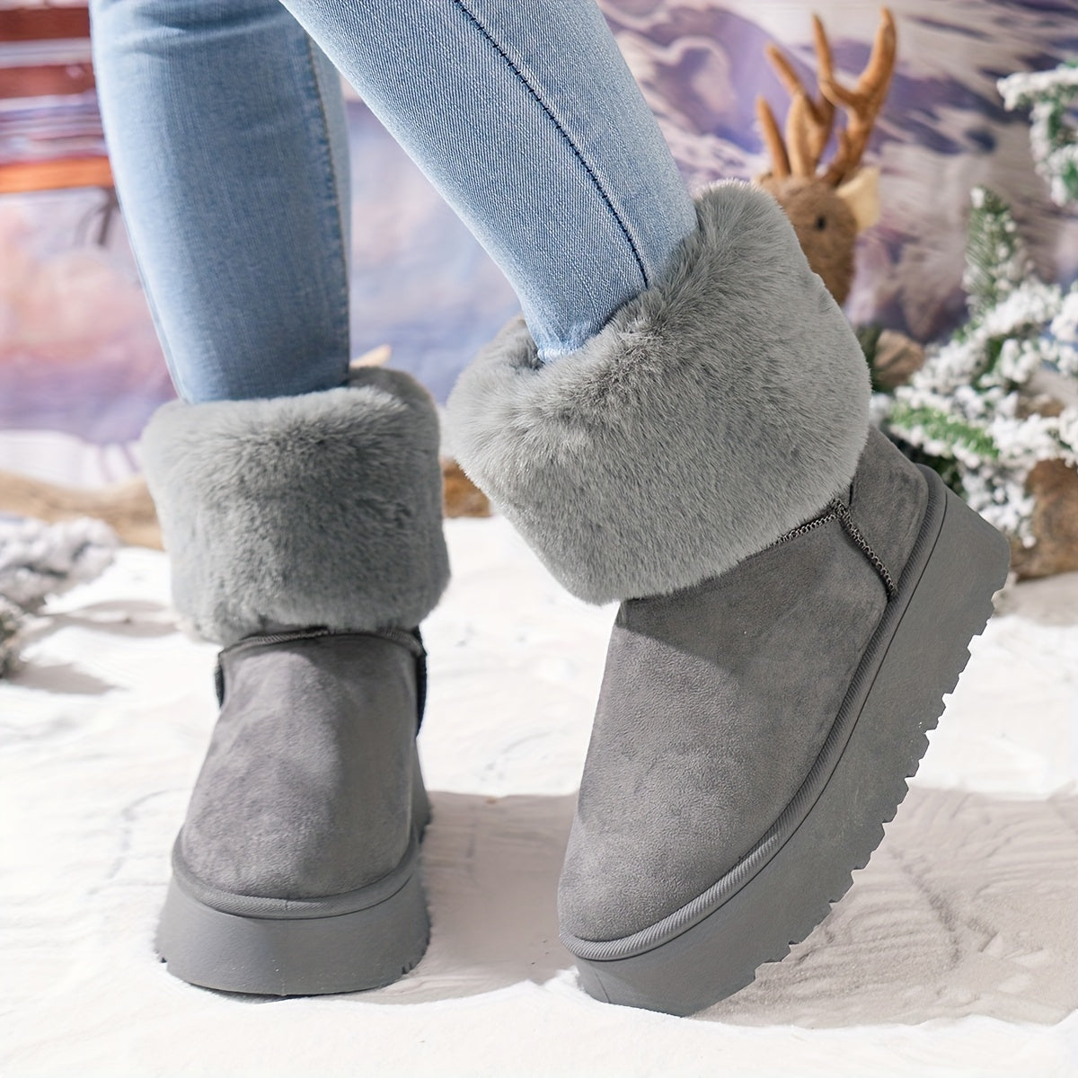 Women's Plush Lined Thermal Snow Boots Non Slip Winter Warm Shoes
