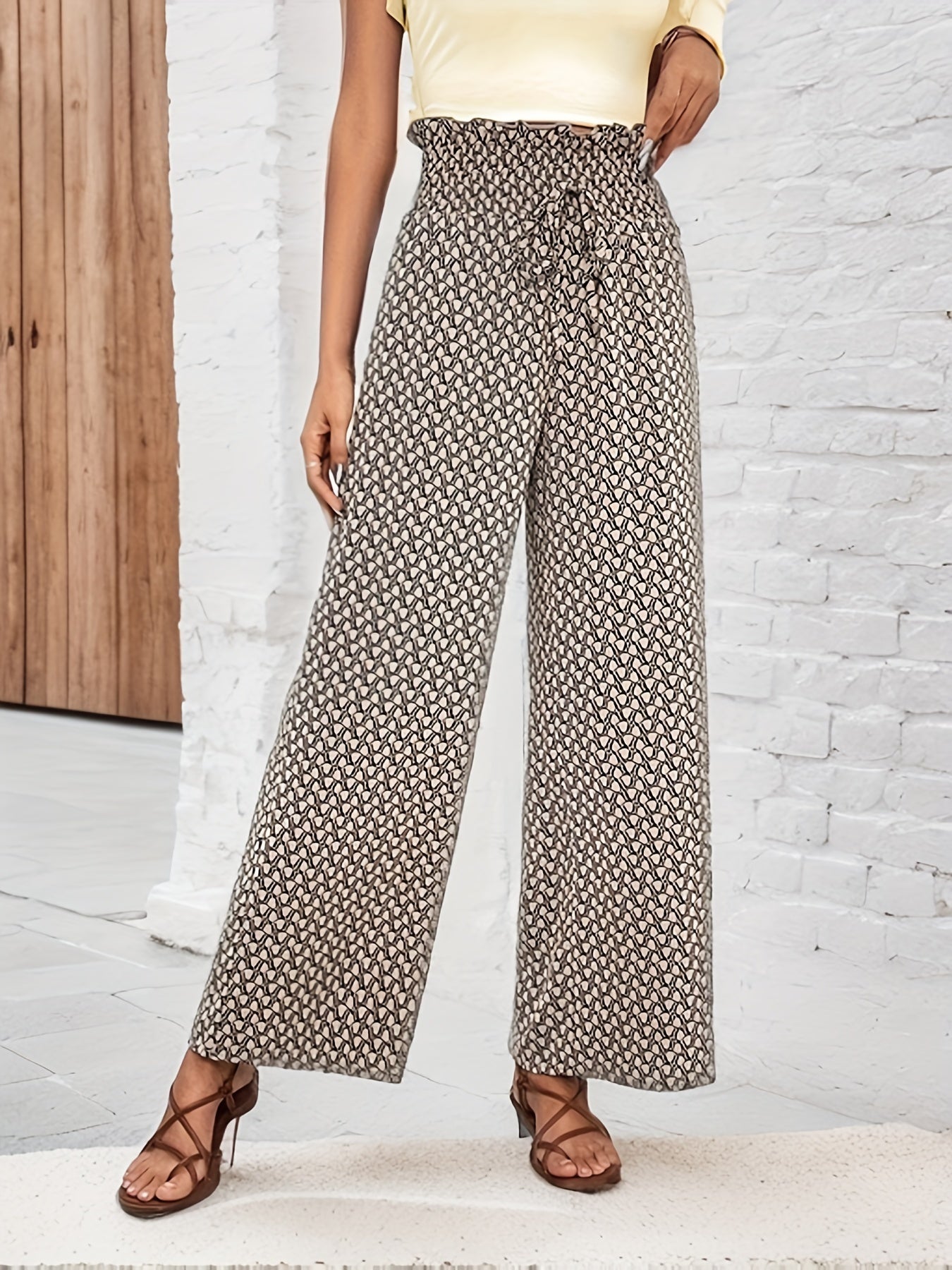 Wide Leg Pants Casual Shirred Waist Pants For Spring & Summer