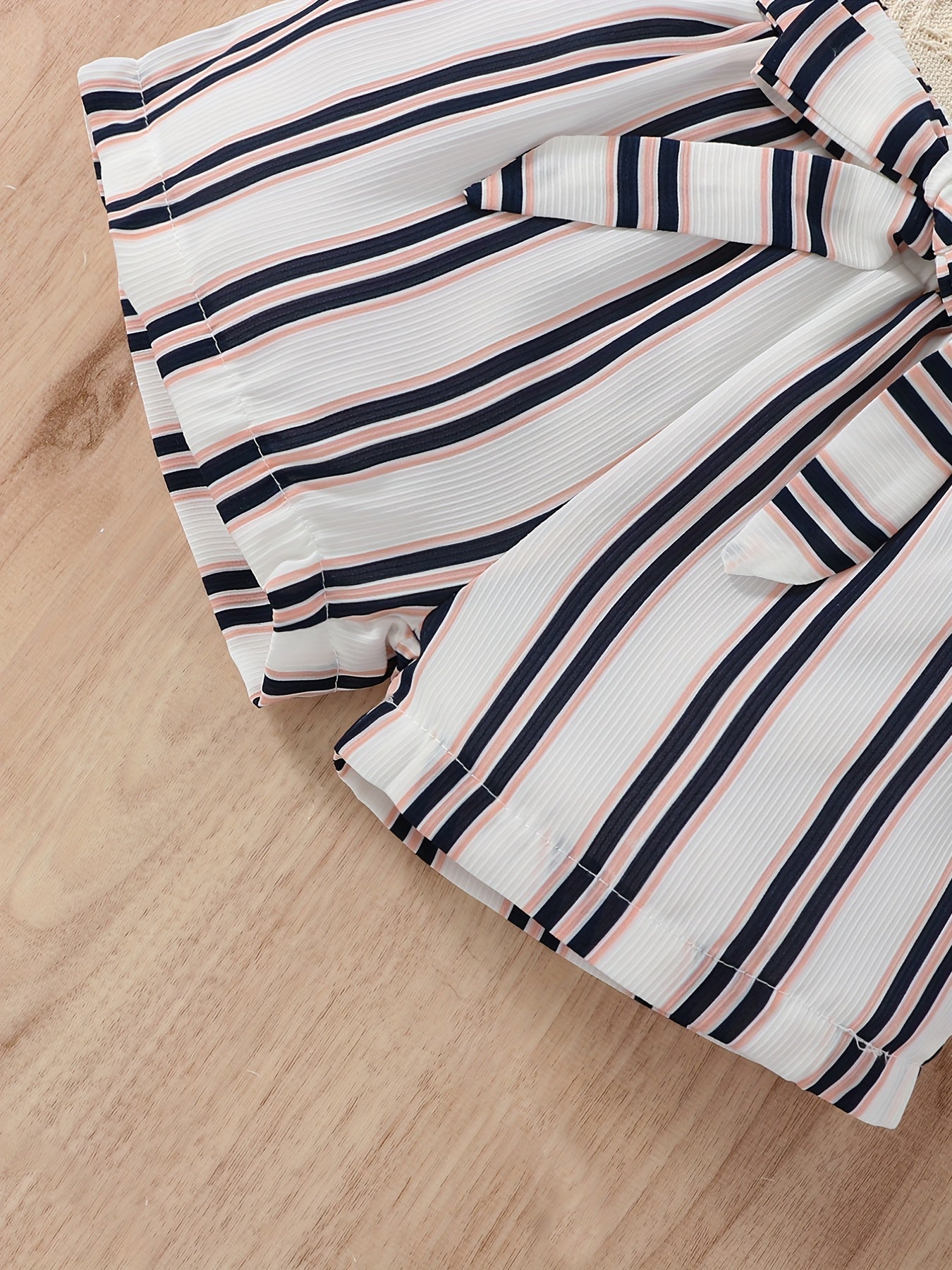 Girls Ruffled Cami Top & Striped Bow Belt Shorts Set