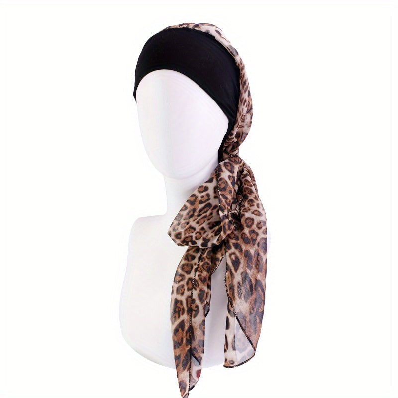Floral Print Chiffon Bonnet Long Hair Lace Up Head Scarf