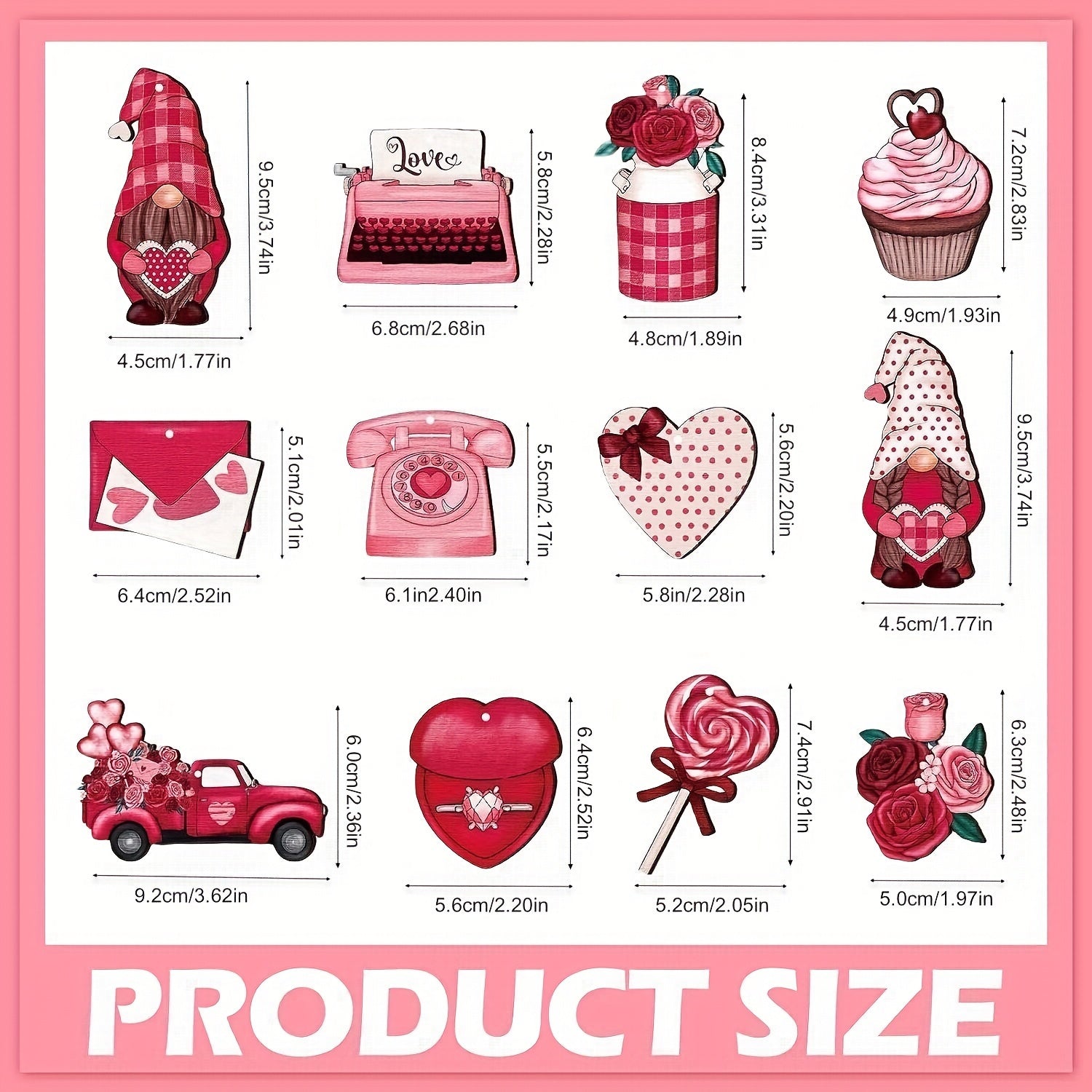 12pcs Heart Gnome Hanging Ornaments Romantic Decoration DIY Garland For Party