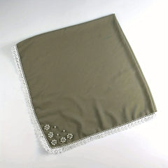 Lace Square Scarf Faux Pearl Flower Decor Bandana Solid Hijab for Women