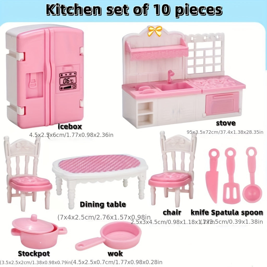 Kids Playhouse Furniture Set - 5 Piece Bedroom, Kitchen, Living Room
