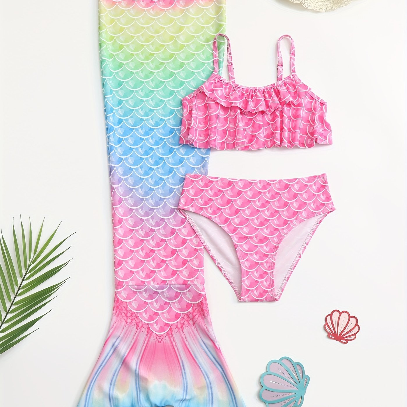Toddler Girls Fish Scale Bikini Swimsuit Set Mermaid Tail Costume