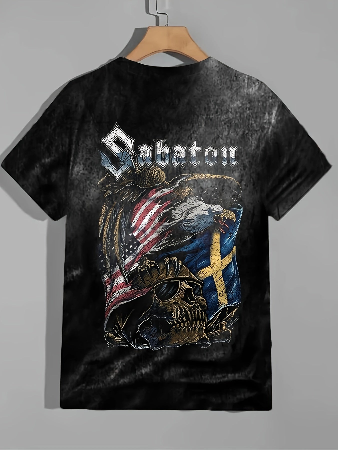 Skull Eagle Flag Pattern Print Men's Short Sleeve T-shirt Graphic Tee