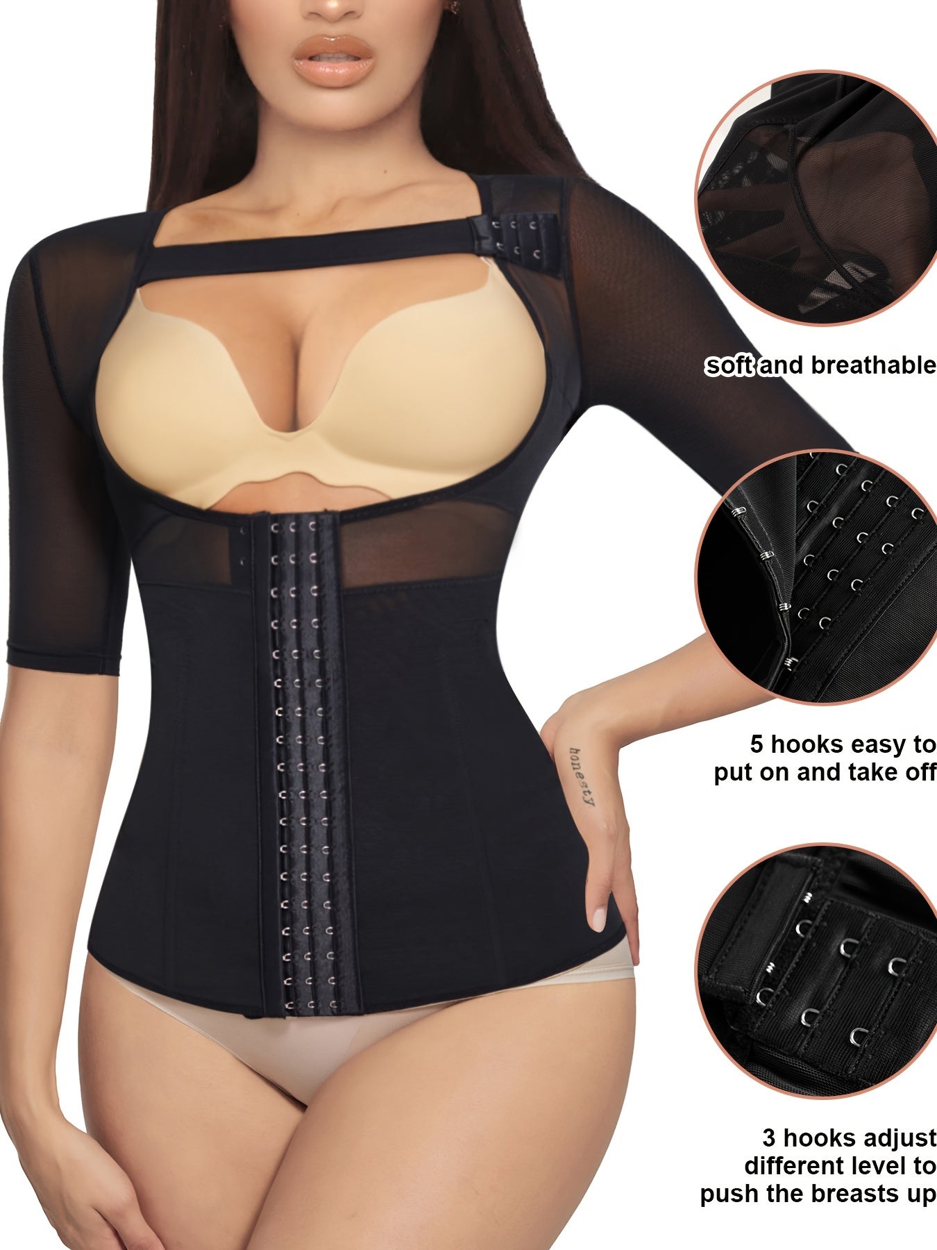 Front Buckle Shaping Tops Short Sleeve Tummy Control Slimmer Open Bust Top