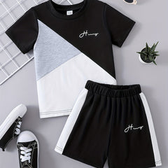 Boys 2pcs Block T shirt & Shorts Set Kids Casual Summer