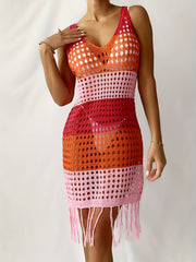 Hollow Out Dress Multicolor V Neck Crochet Cover Up